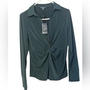 Adrienne Vittadini NWT Dark Green Twist Front Blouse Size S